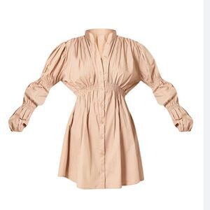 PrettyLittle Things Stone cotton ruched arm shirt dress Sz0 NWT IN PACKAGING